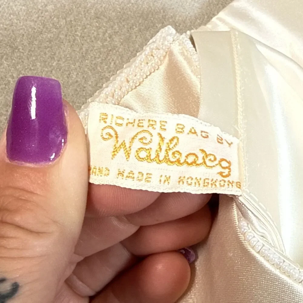 Vintage Walborg beaded evening clutch purse Pearl White Hong Kong mid century